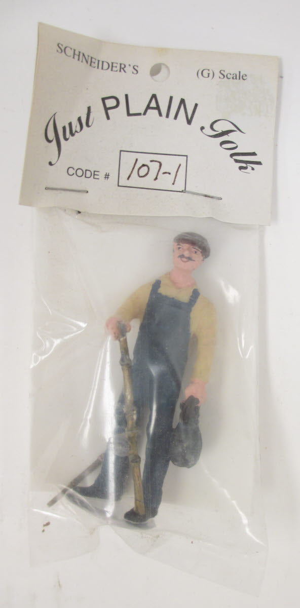 Just Plain Folk 107-1 Man in Overalls Holding Black Bag
