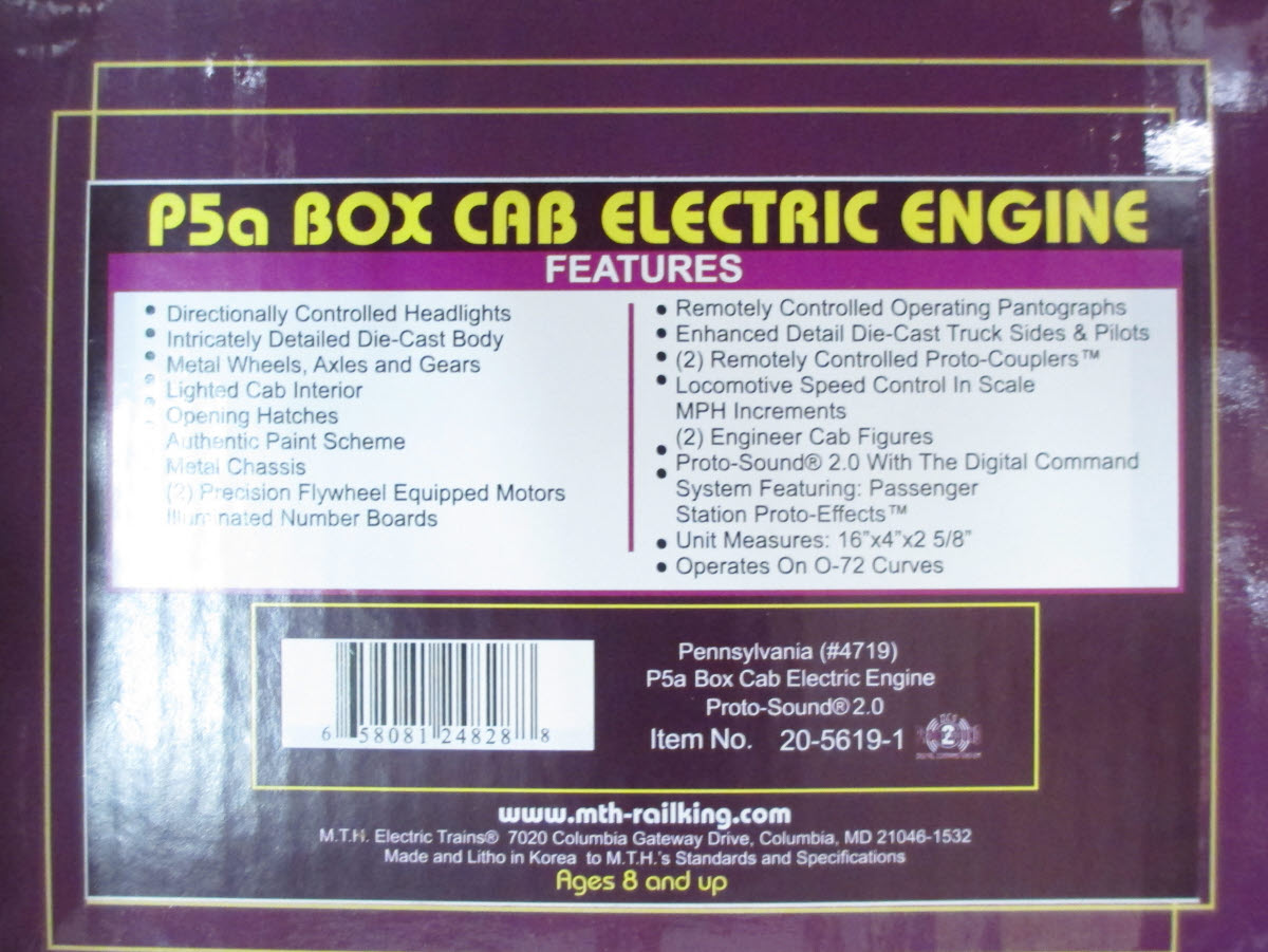 MTH 20-5619-1 PRR P-5a Box Cab Electric Locomotive w/Proto-Sound 2.0 #4719