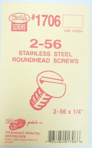 Kadee 1706 2-56 x 1/4 Screws (Pack of 12)