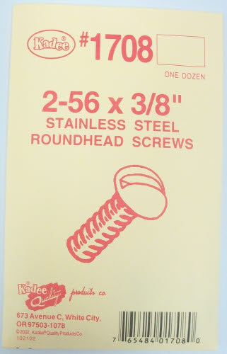Kadee 1708 2-56 x 3/8 Stainless Steel Roundhead Screws (Pack of 12)