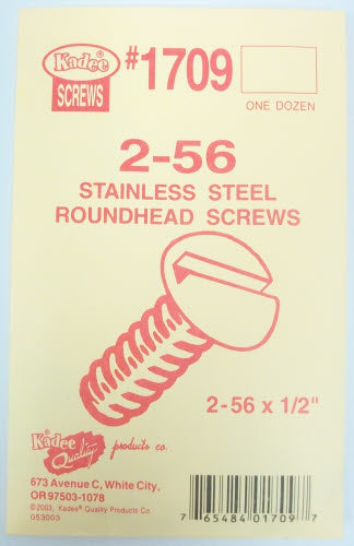 Kadee 1709 Multi Scale Stainless Steel Roundhead Screws 2-56 x 1/2" (Pack of 12)