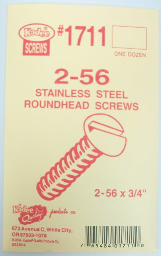 Kadee 1711 2-56 x 3/4" Roundhouse Screws Stainless Steel (Pack of 12)
