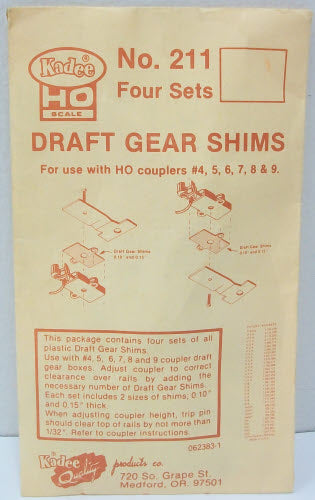 Kadee 211 HO Scale .010" & .015" Draft Gear Box Shims (Set of 4)