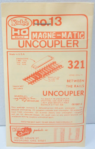 Kadee 321 HO Code 100 Permanent Magnet Between the Rails Delayed Uncoupler