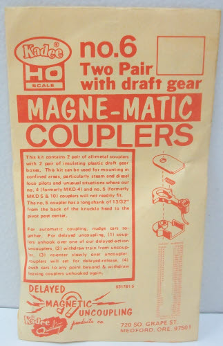 Kadee 6 HO Scale13/32 Long Metal Couplers With Draft Gear (Pack of 2)