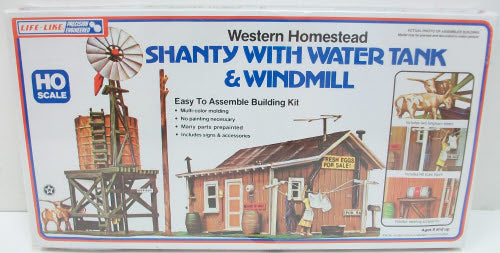 Life Like 1338 HO Shanty W/ Water Tank & Windmill Western Homestead Kit
