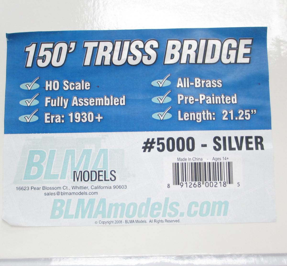 BLMA Models 5000 HO Silver Brass 150' Truss Bridge