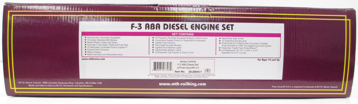 MTH 20-20043-1 O Jersey Central F-3 ABA Diesel Engine Set w/PS2 #4501/4503/4502