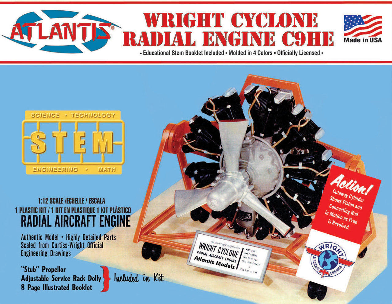 Atlantis Models M6052 1:12 C9HE Wright Cyclone Aircraft Engine Plastic Model Kit