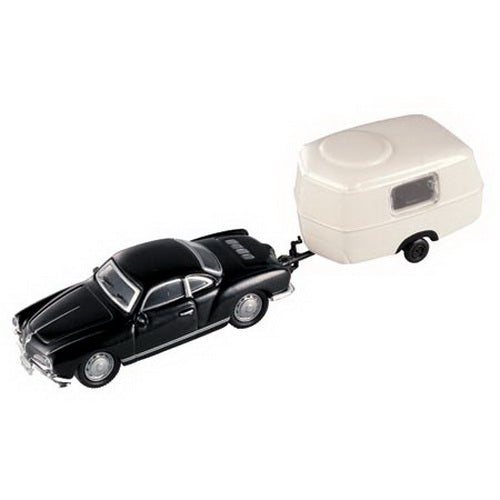 Model Power 19670 HO Volkswagen Black/White Karmann Ghia W/Trailer