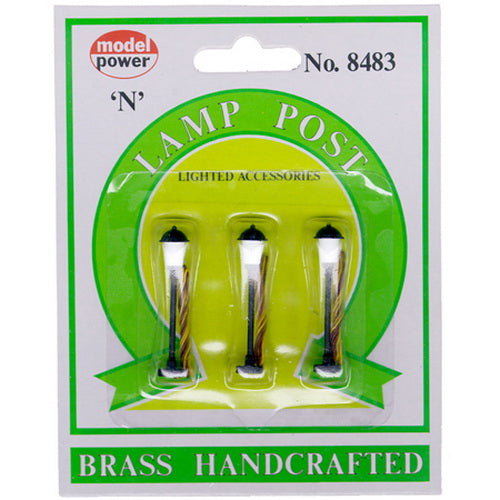 Model Power 8483 N Scale Frosted Boulevard Brass Lamps (Set of 3)