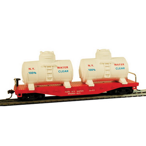 Model Power 98163 HO Scale 40' Flat Water Car w/Twin Removable Tanks Water