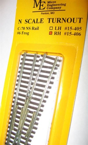 Micro Engineering 15-406 N Code 70 #6 Frog Right Hand Switch Turnout