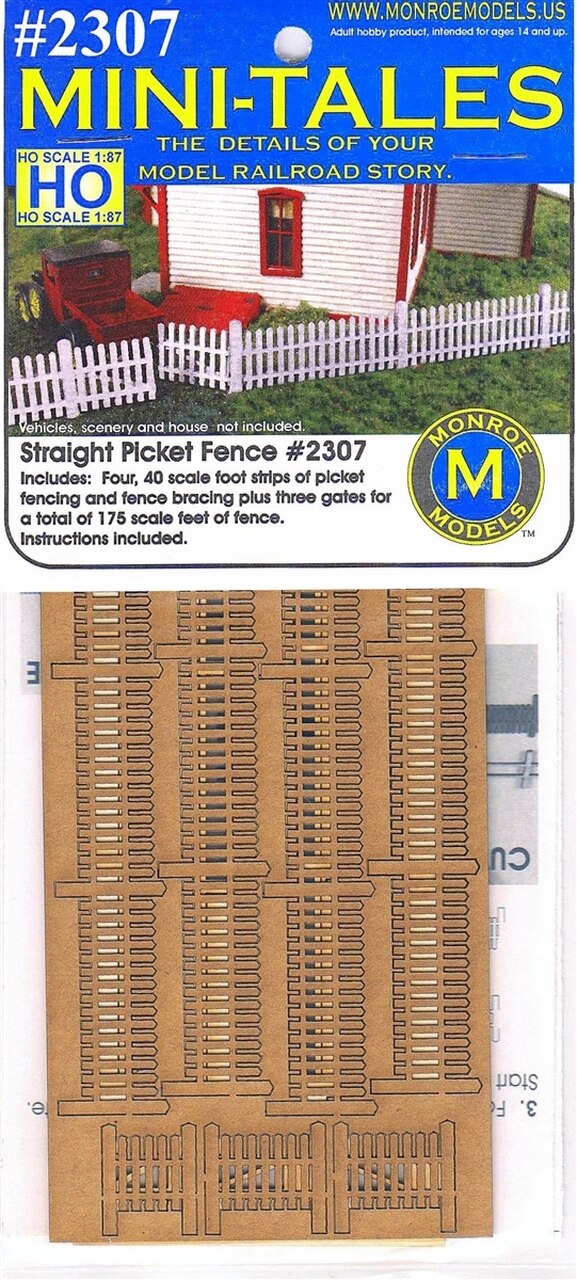 Monroe Models 2307 HO Straight Picket Fence Kit