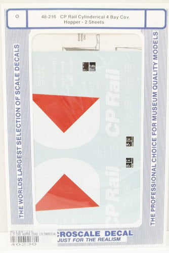 Microscale 48-216 O CP Rail Cylindrical 4 Bay Covered Hopper Decals Sheet