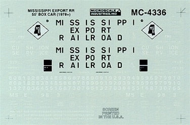 Microscale 60-4336 N 1978+ Mississippi Export 50' Boxcar Waterslide Decal Sheet