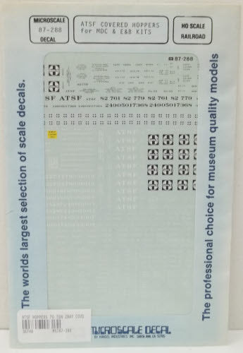 Microscale 87-288 HO ATSF Covered Hopper for MDC & E&B Kits Decal Sheet