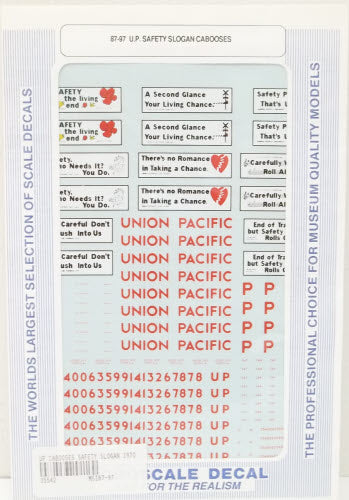 Microscale 87-97 HO Union Pacific Safety Slogan Caboose Decal Sheet