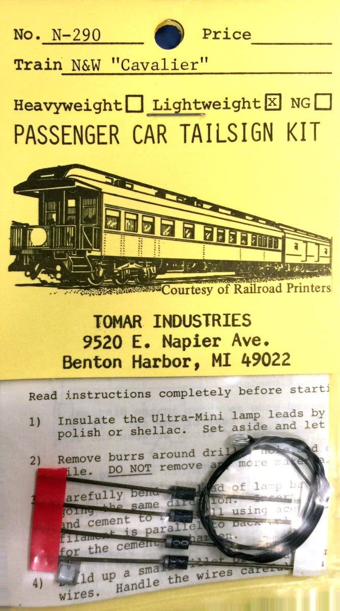 Tomar Industries N-290 N Norfolk & Western "Cavalier" Lightweight Tail Sign Kit