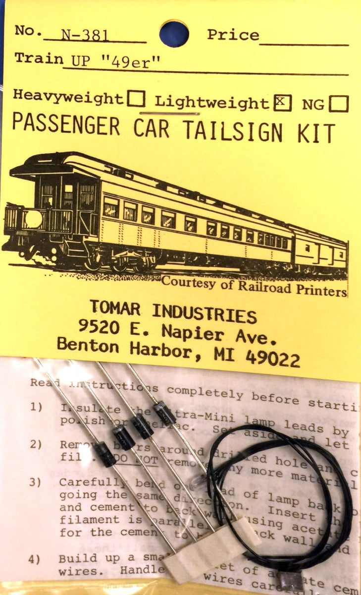 Tomar Industries N-381 N Scale UP 49'er Lightweight Lighted Drumhead Kit