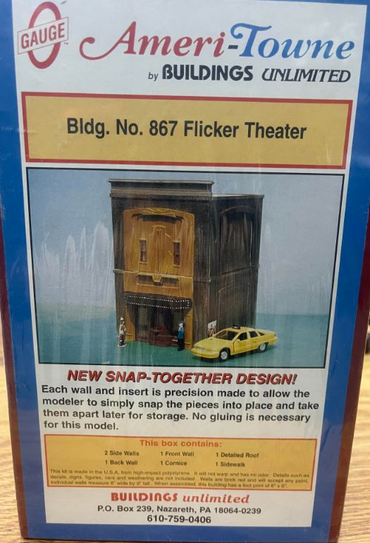 Ameri-Town 867 O Gauge Buildings Unlimited Flicker Theater Model Building Kit
