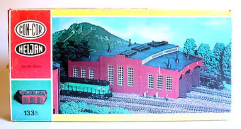 Con-Cor 133 HO Scale Heljan Train House Stall Brick Roundhouse Building Kit