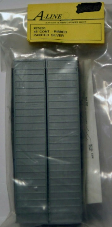A-Line 25201 HO Scale 45' Ribbed Containers Silver (Set of 2)