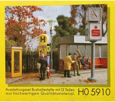 Brawa 5910 City Street Scene-Bus/Trolley Stop w/Phone Booth Set