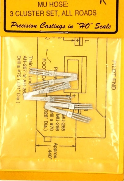 Details West 266 HO Scale MU Hose 3 Cluster Set All Roads (Pack of 4)