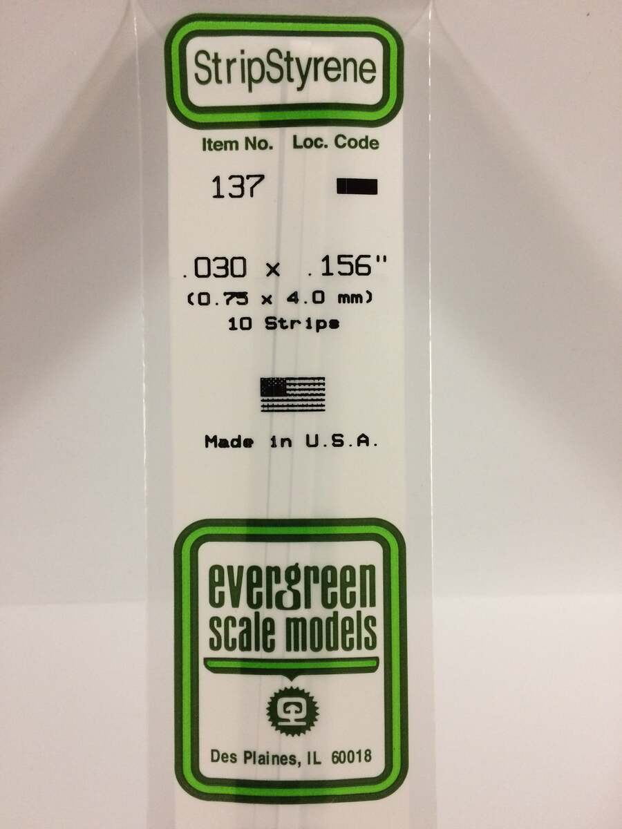 Evergreen Scale Models 137 .030" x .156" x 14" Polystyrene Strips (Pack of 10)