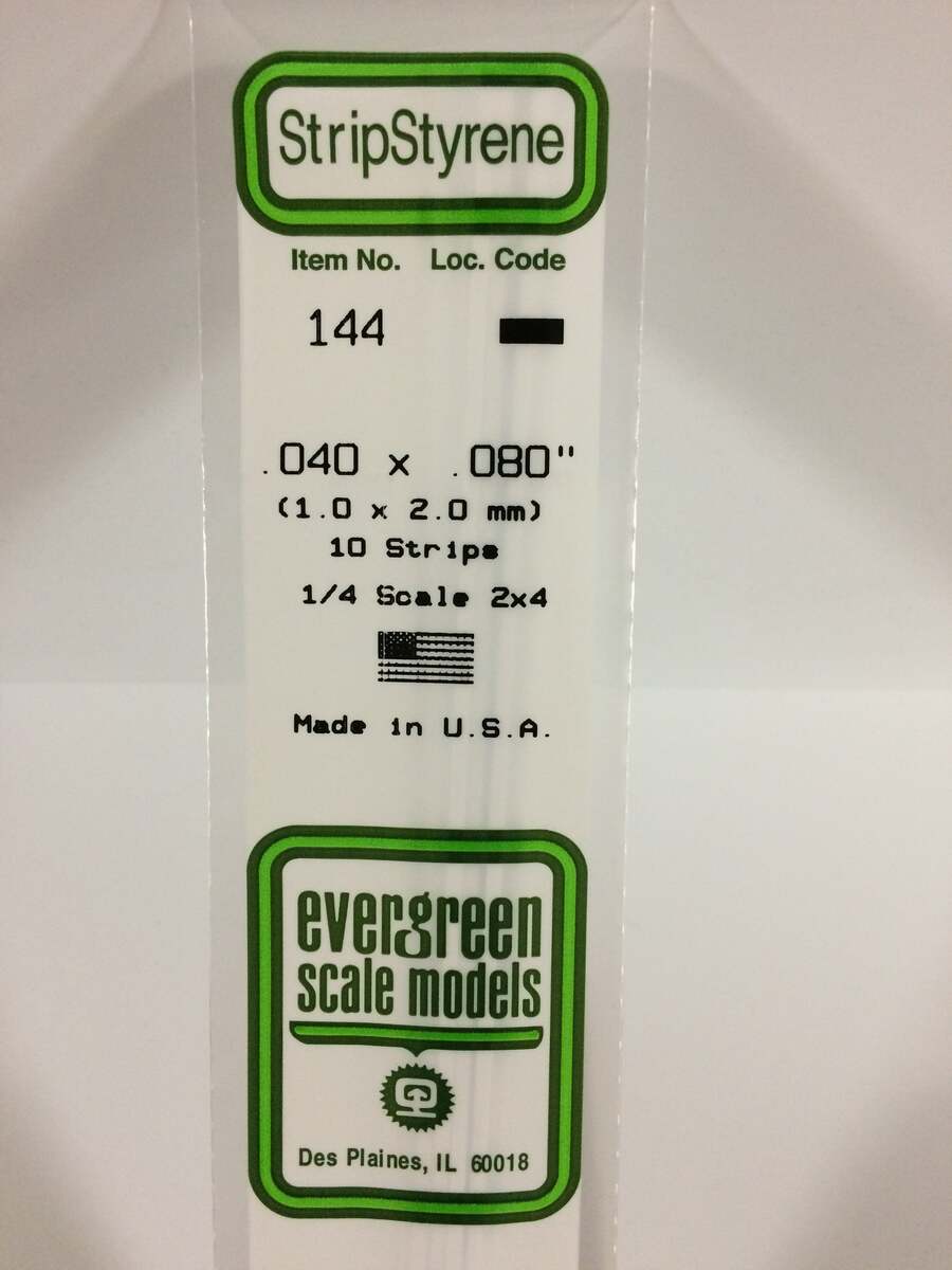 Evergreen Scale Models 144 .040" x .080" x 14" Polystyrene Strips (Pack of 10)