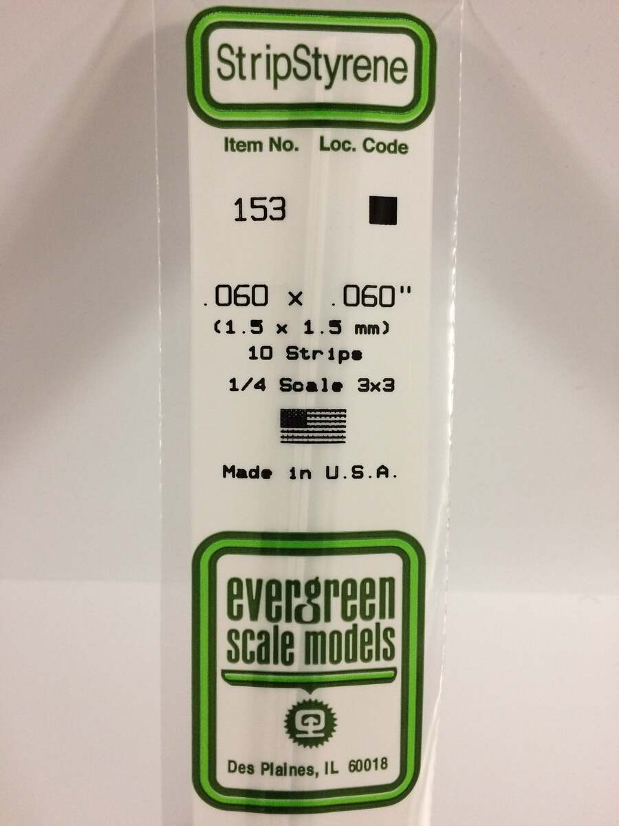 Evergreen Scale Models 153 .060" x .060" x 14" Polystyrene Strips (Pack of 10)