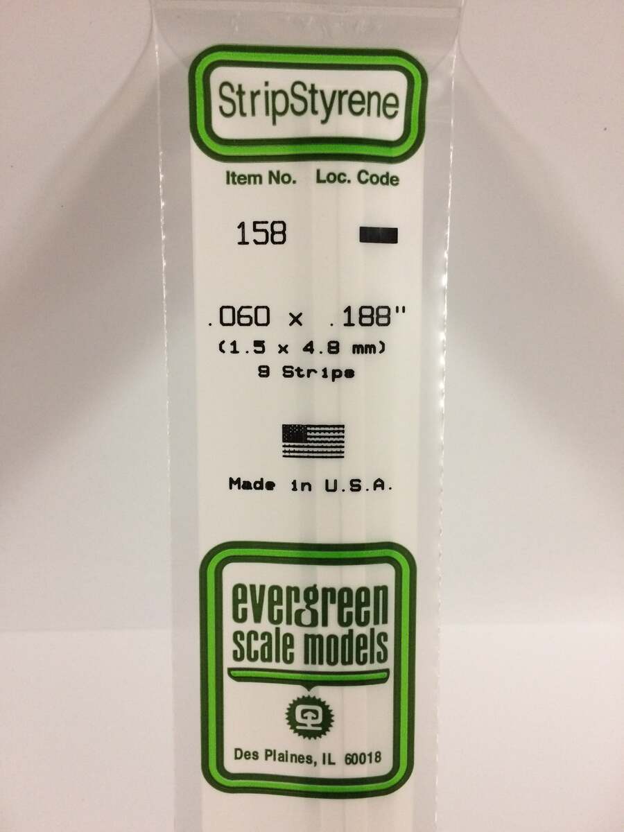 Evergreen Scale Models 158 .060" x .188" x 14" Polystyrene Strips (9)