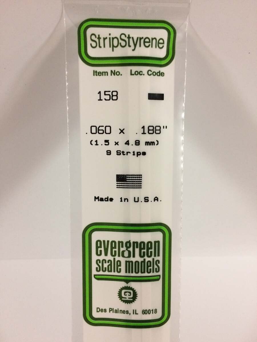 Evergreen Scale Models 158 .060" x .188" x 14" Polystyrene Strips (Pack of 9)