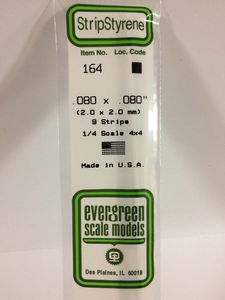 Evergreen Scale Models 164 .080" x .080" x 14" Polystyrene Strips (Pack of 9)