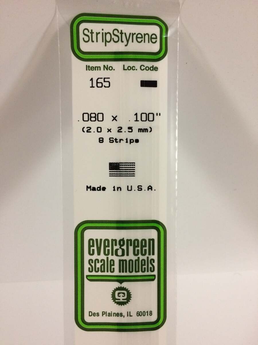 Evergreen Scale Models 165 .080" x .100" x 14" Polystyrene Strips (Pack of 8)
