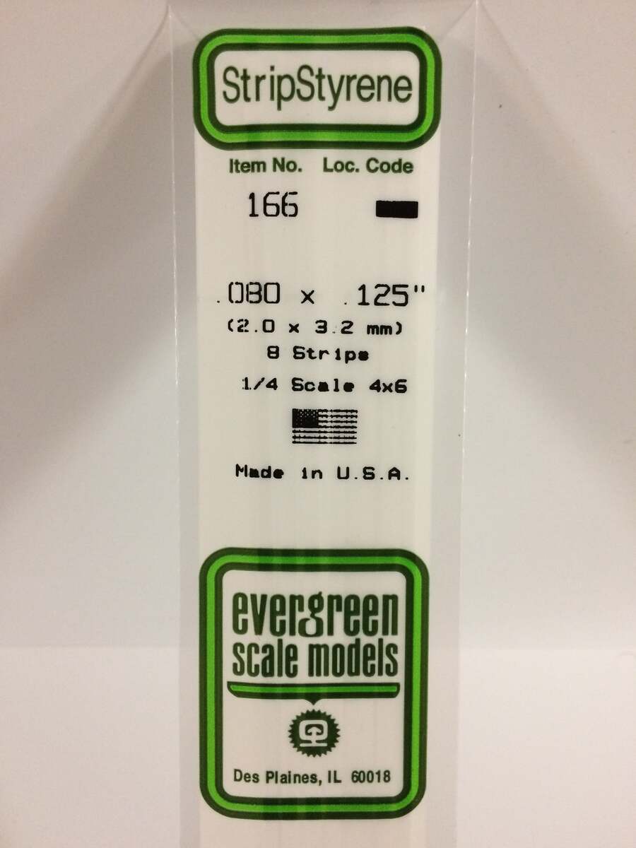 Evergreen Scale Models 166 .080" x .125" x 14" Polystyrene Strips (Pack of 8)