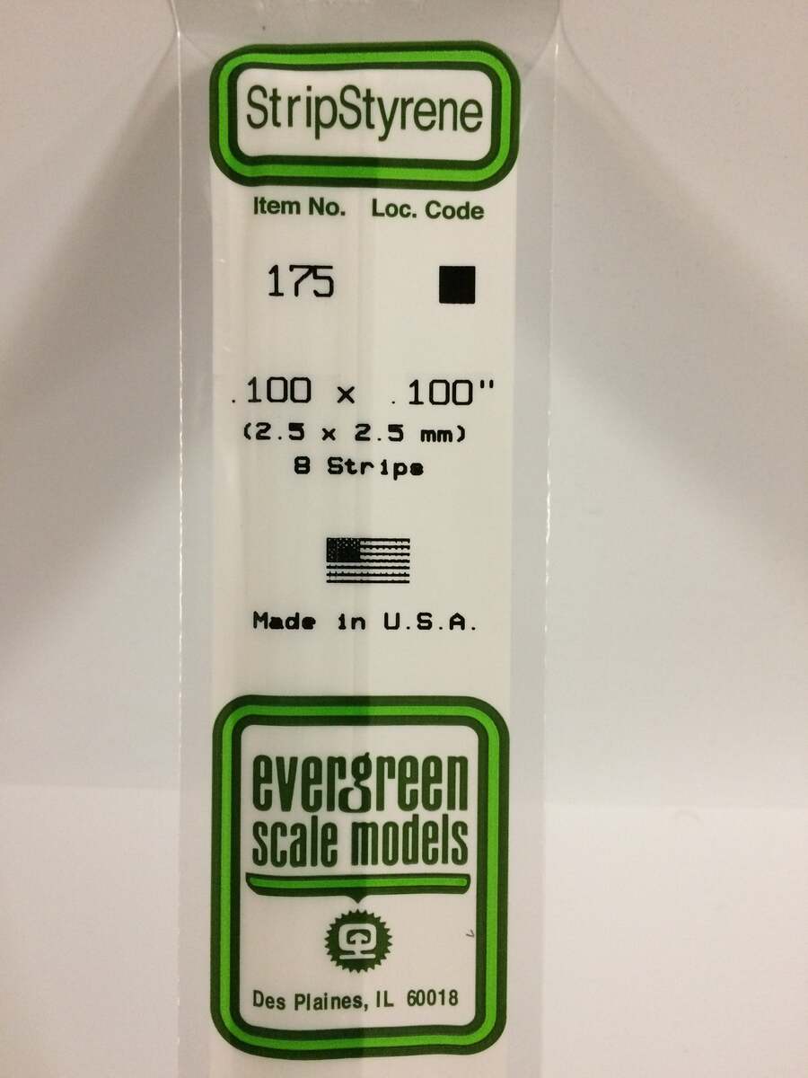 Evergreen Scale Models 175 .100" x .100" x 14" Polystyrene Strips (Pack of 8)