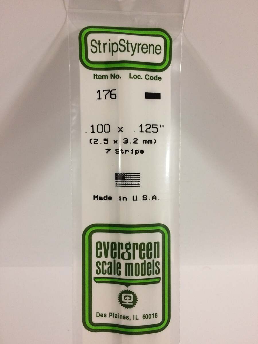 Evergreen Scale Models 176 .100" x .125" x 14" Polystyrene Strips (Pack of 7)