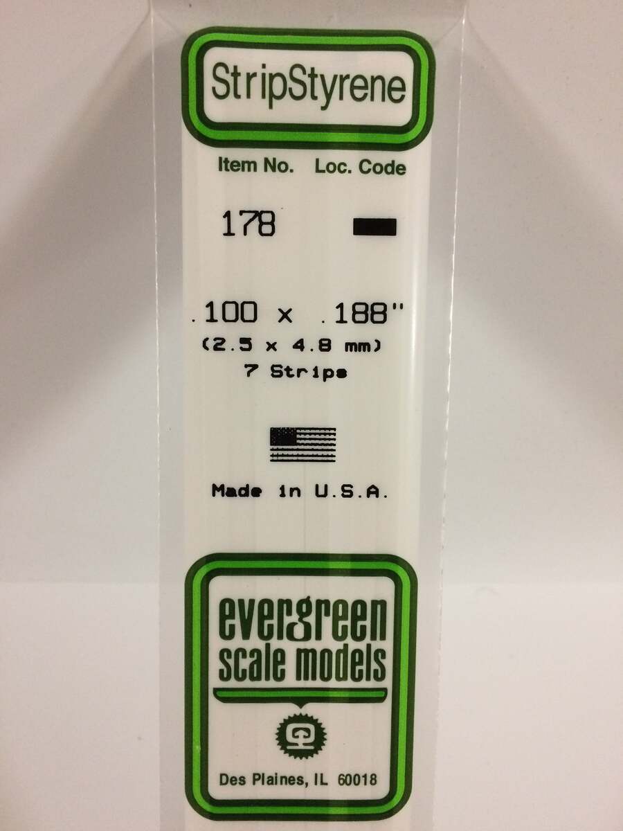 Evergreen Scale Models 178 .100" x .188" x 14" Polystyrene Strips (Pack of 7)