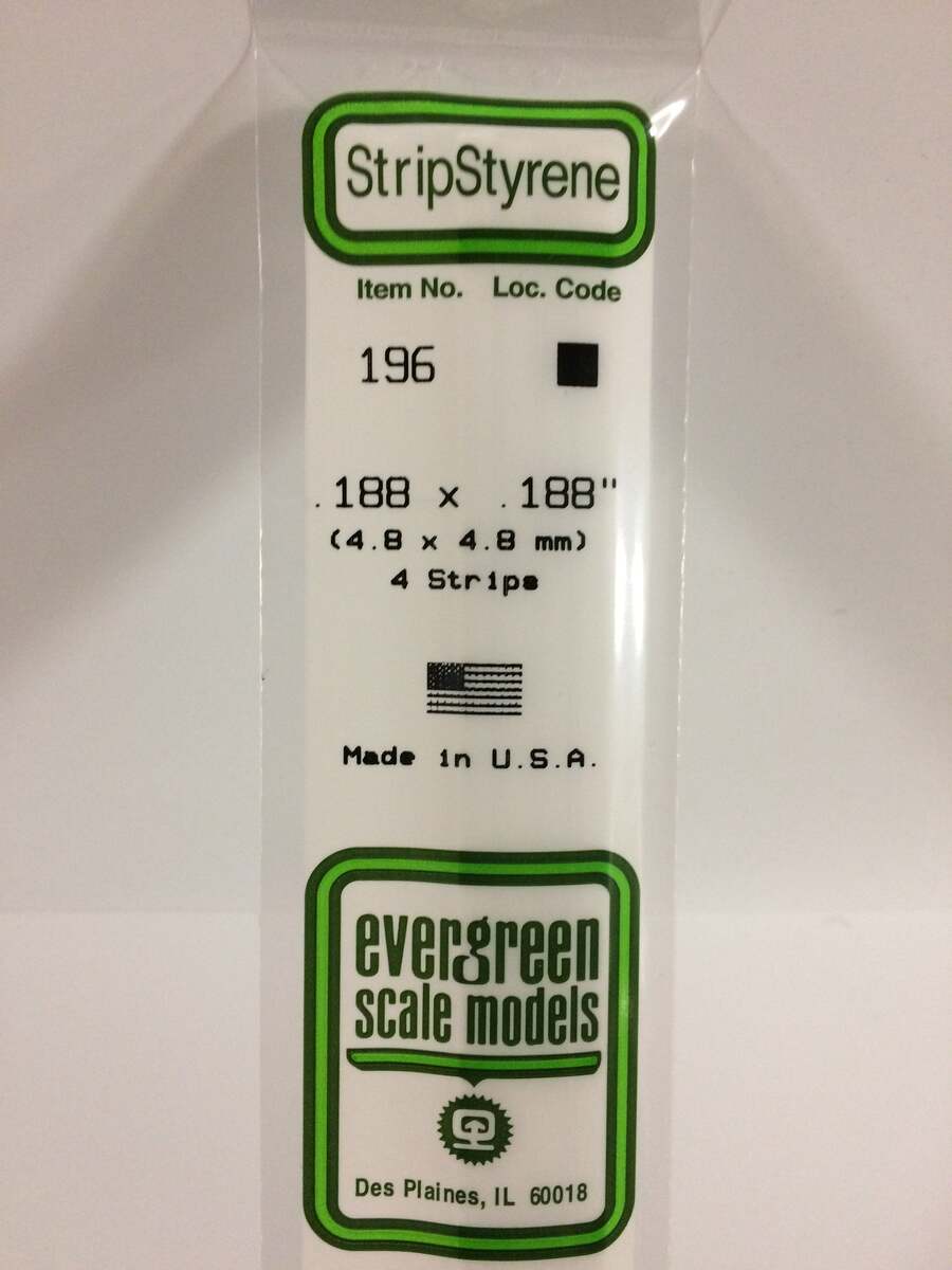 Evergreen Scale Models 196 .188" x .188" x 14" Polystyrene Strips (Pack of 4)