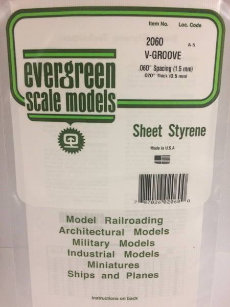 Evergreen Scale Models 2060 .013" x .060" x 6" x 12" Polystyrene V-Groove Siding