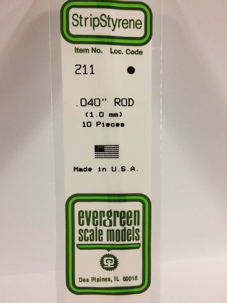 Evergreen Scale Models 211 .040" x 14" Polystyrene Round Rod (Pack of 10)