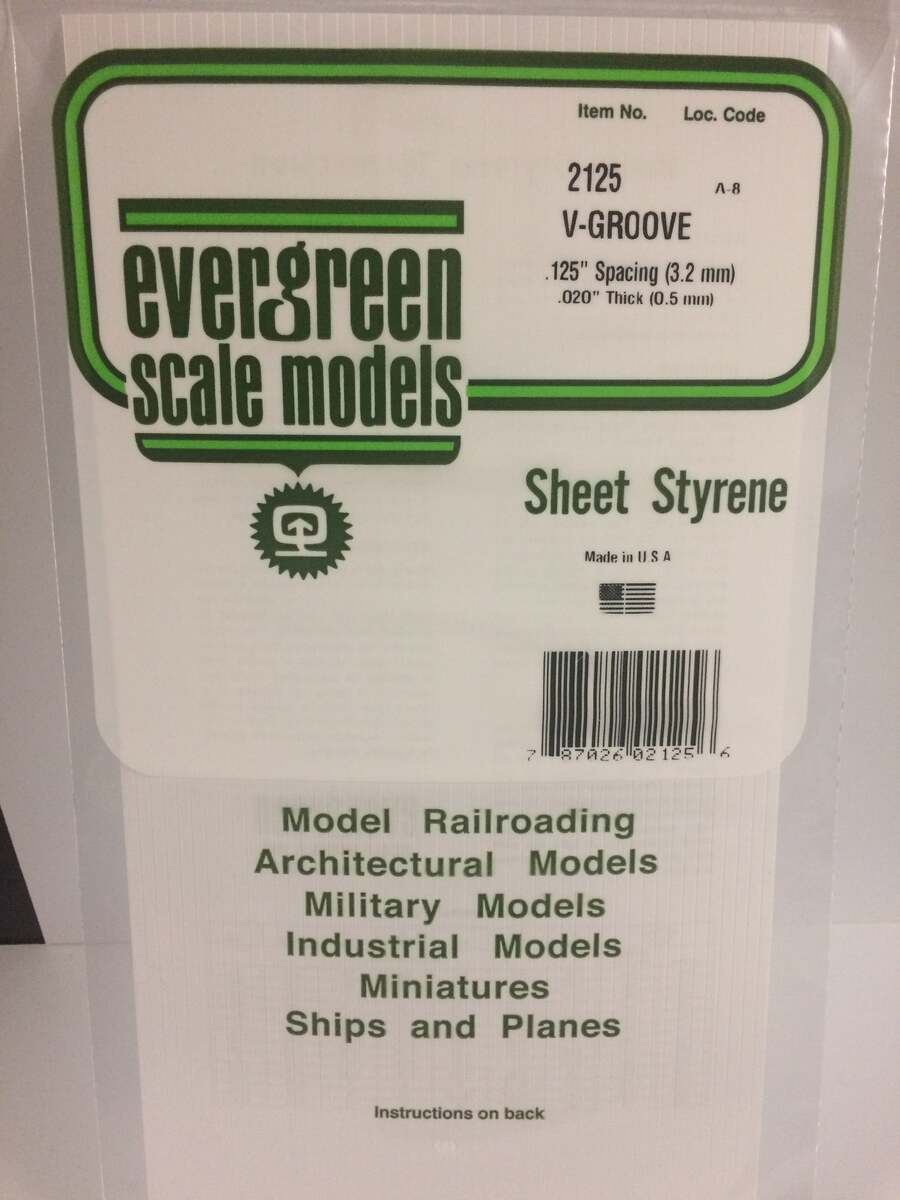 Evergreen Scale Models 2125 .020" Thick x .125" Spacing V-Groove Siding Sheet