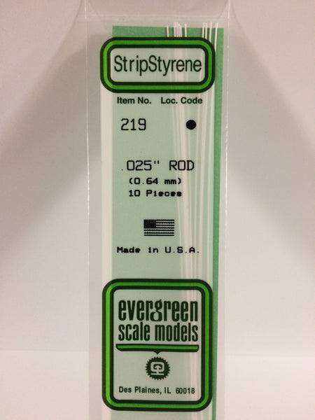 Evergreen Scale Models 219 .025" x 14" Polystyrene Round Rod (Pack of 10)
