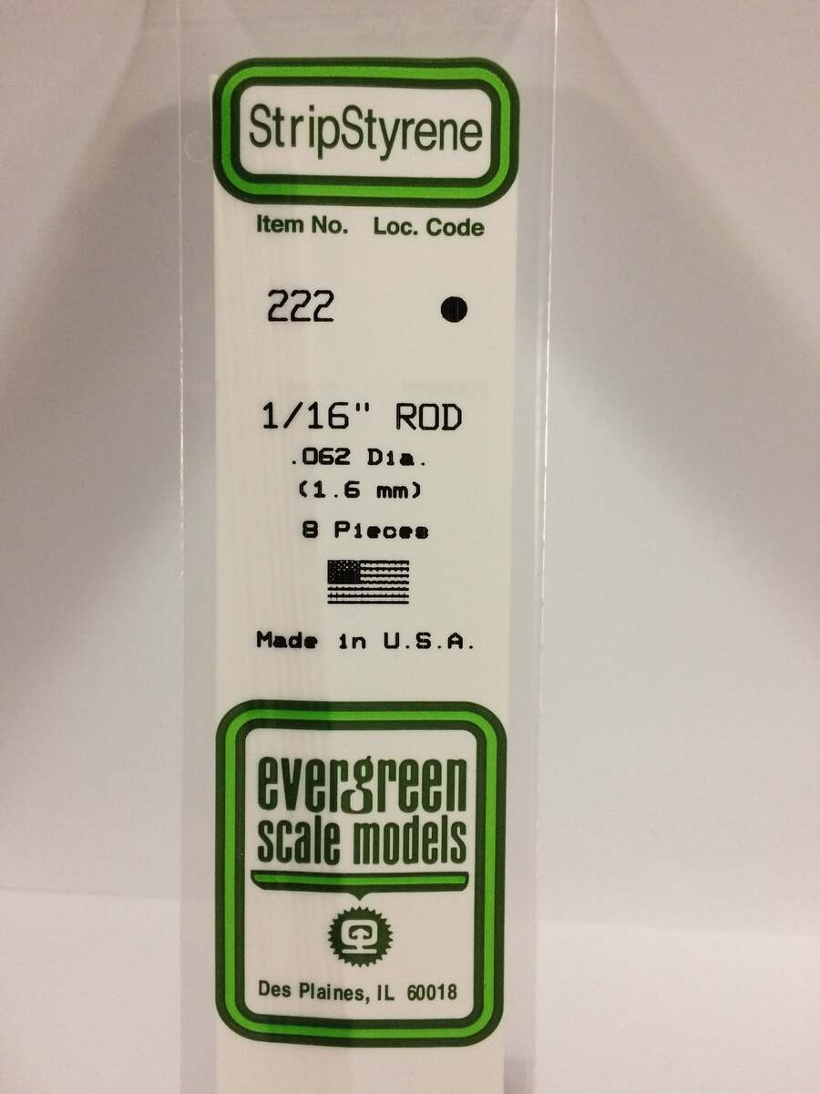 Evergreen Scale Models 222 .062" x 14" Polystyrene Round Rod (Pack of 8)