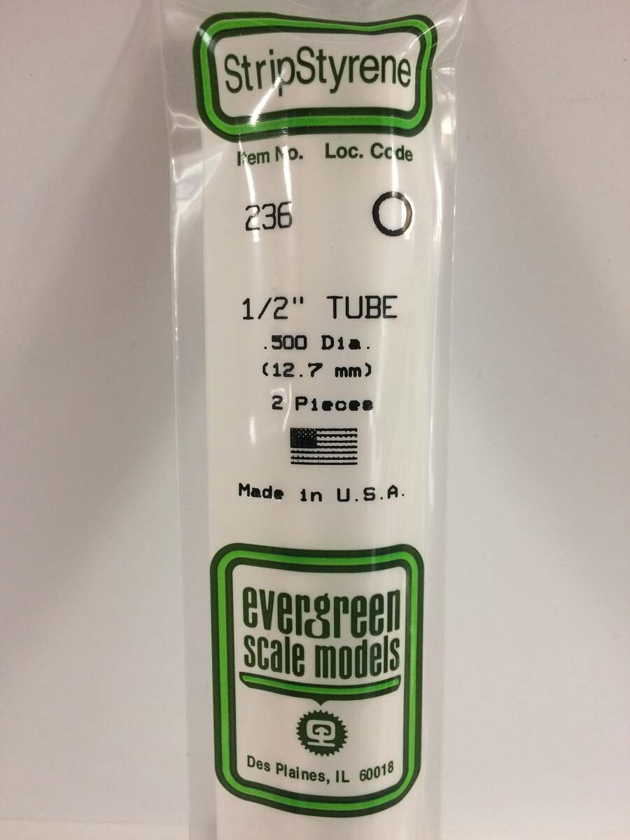Evergreen Scale Models 236 .500" x 14" Polystyrene Round Tubing (Pack of 2)
