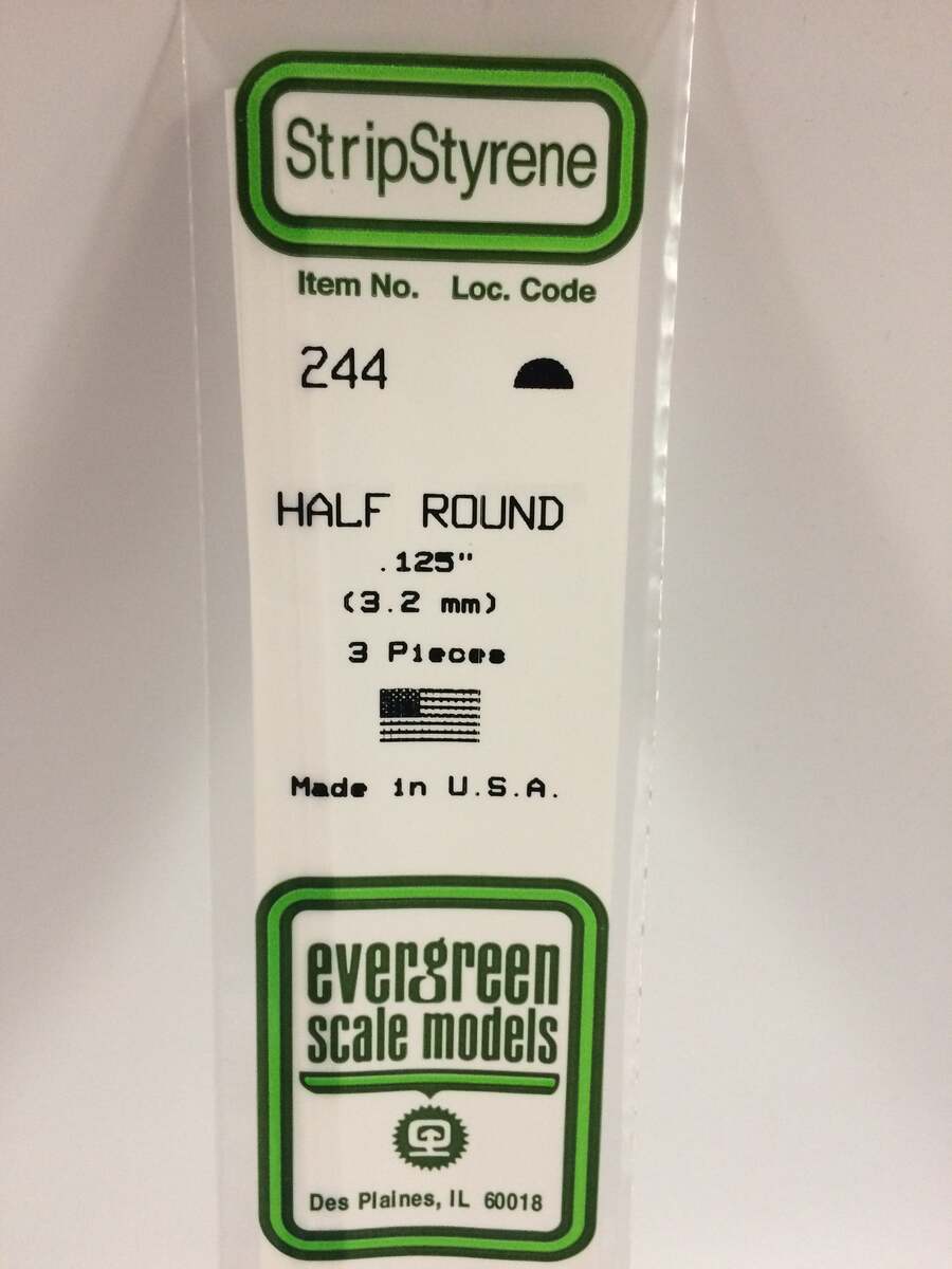 Evergreen Scale Models 244 .125" x 14" Polystyrene Half Round (Pack of 3)