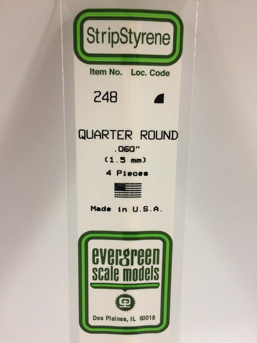 Evergreen Scale Models 248 .060" x 14" Polystyrene Quarter Round (Pack of 4)