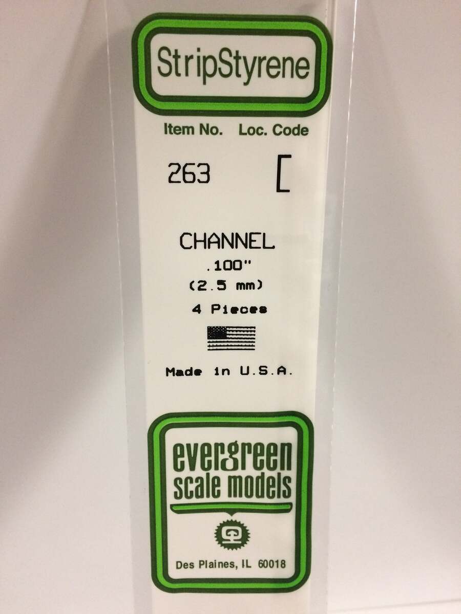 Evergreen Scale Models 263 Channel .100" x 14" Polystyrene (Pack of 4)